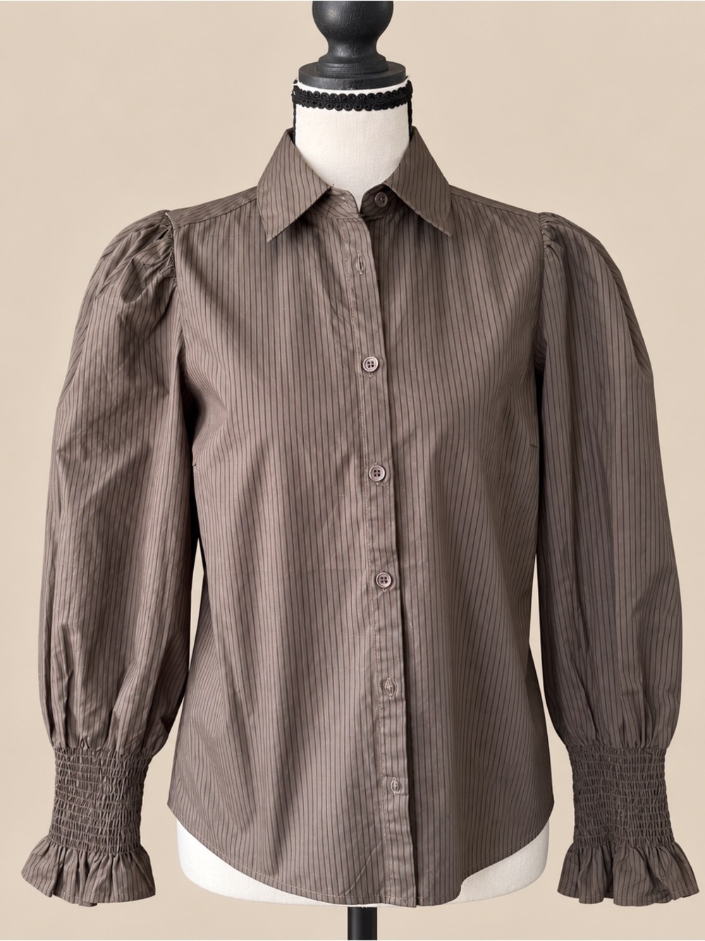 Office Chic Pinstripe Button Down Ruffle Sleeve Blouse M